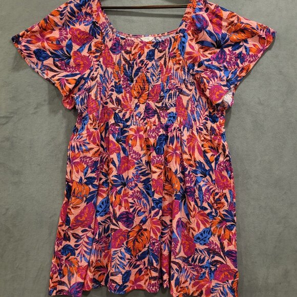 Terra‎ & Sky Dress Womens 5X Smocked Pockets Floral Flare Beachy Resort Summer - Picture 1 of 6